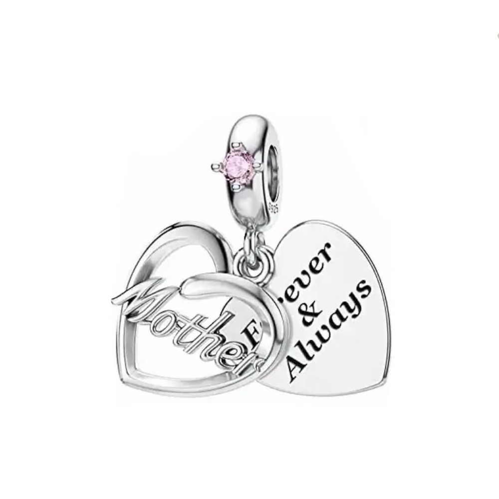 Mother Forever & Always Charm, S925 Silver Stamped Dangle Charm for Pandora